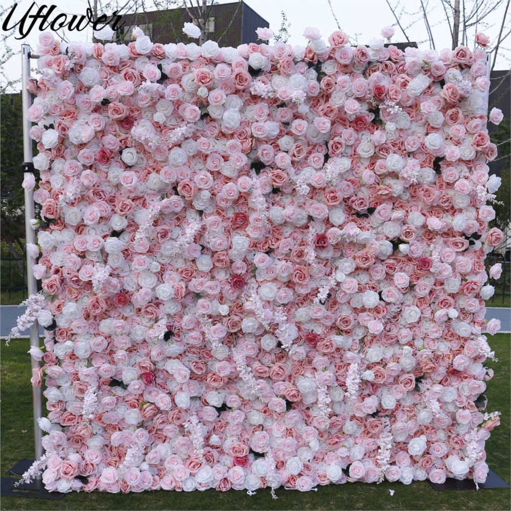 Flower Wall Panel - Uflower 5D Pink White Rose Cloth