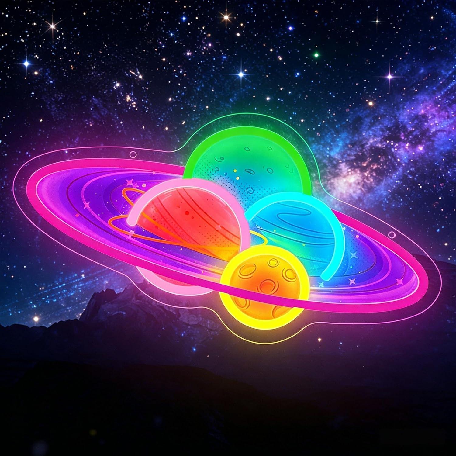 Neon Sign Party - Planet Saturn Neon Sign USB Dimmable
