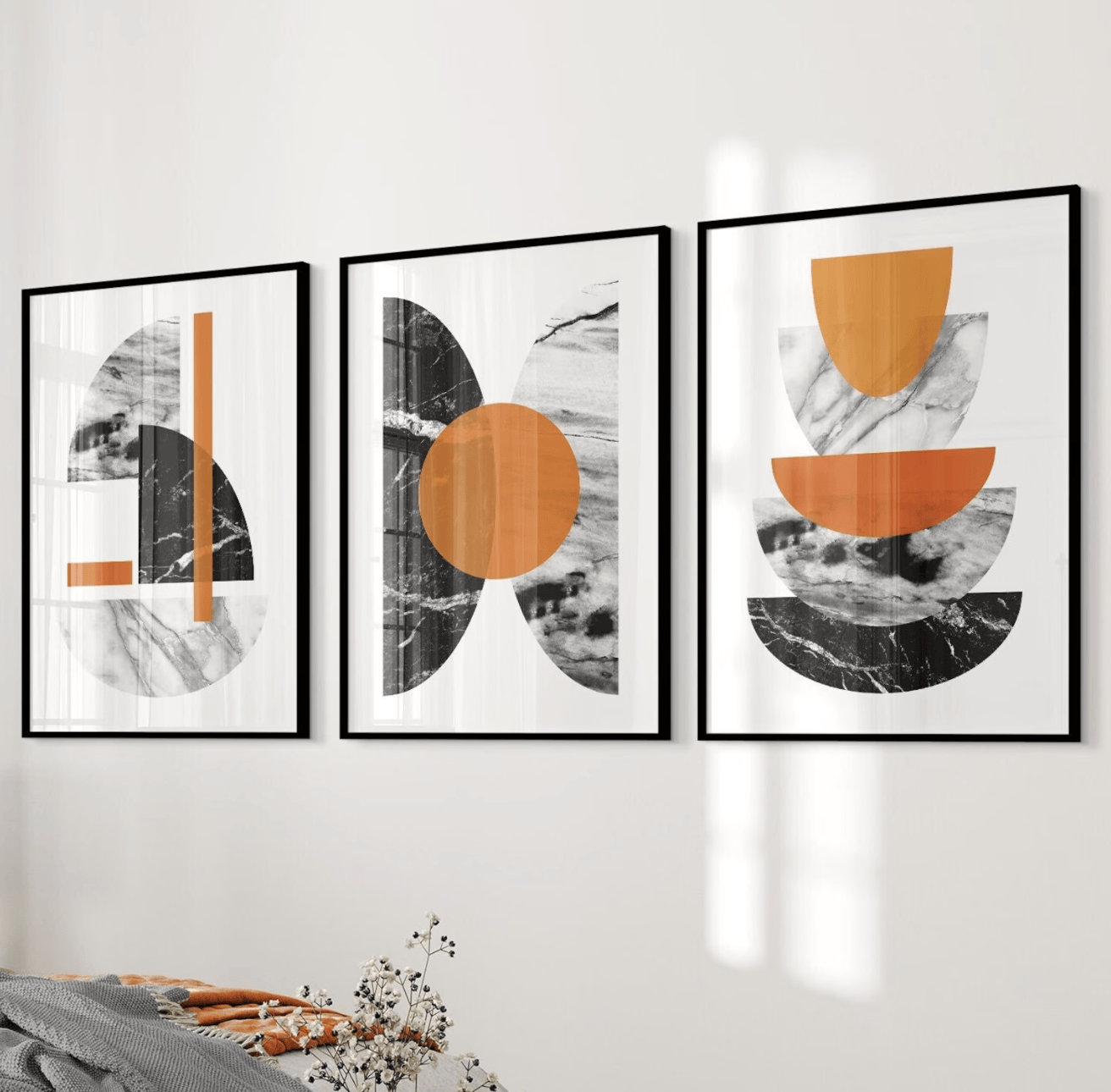 Flower Wall Panel - Boho Geometric 3 Panels Wall Art
