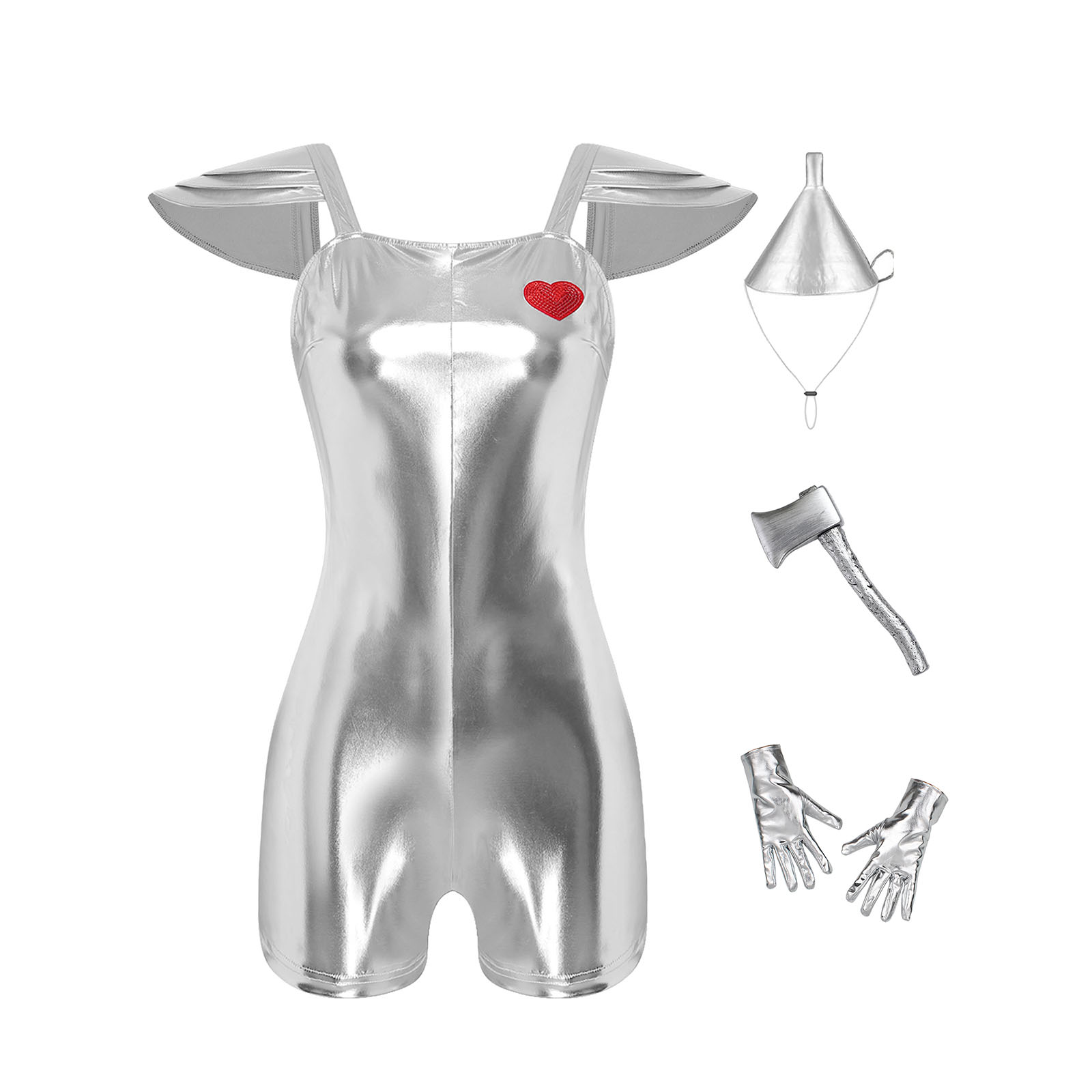 Women Shiny Metallic Jumpsuit  - Party Hat Cone review and price