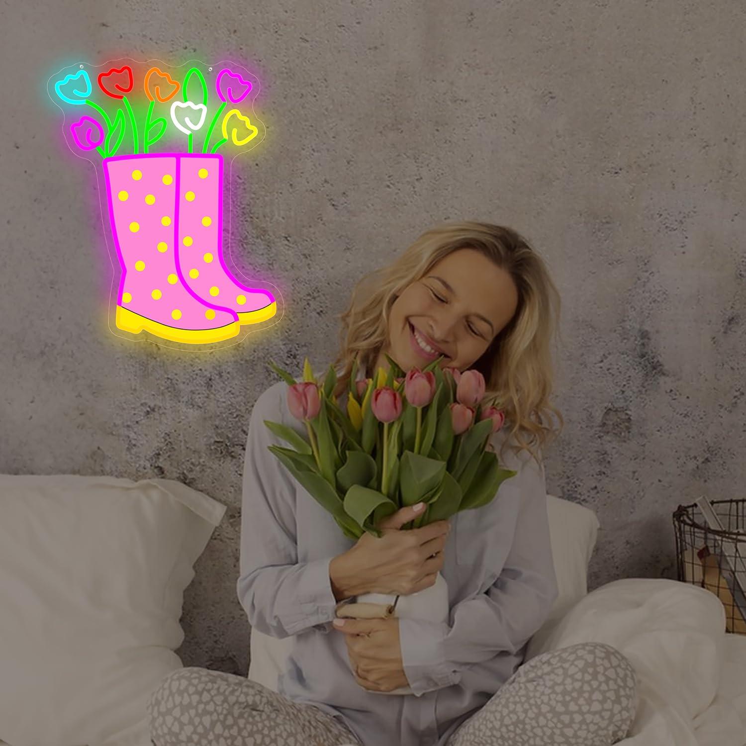 Spring Tulips Rain Boots Neon  - Neon Sign Party review and price