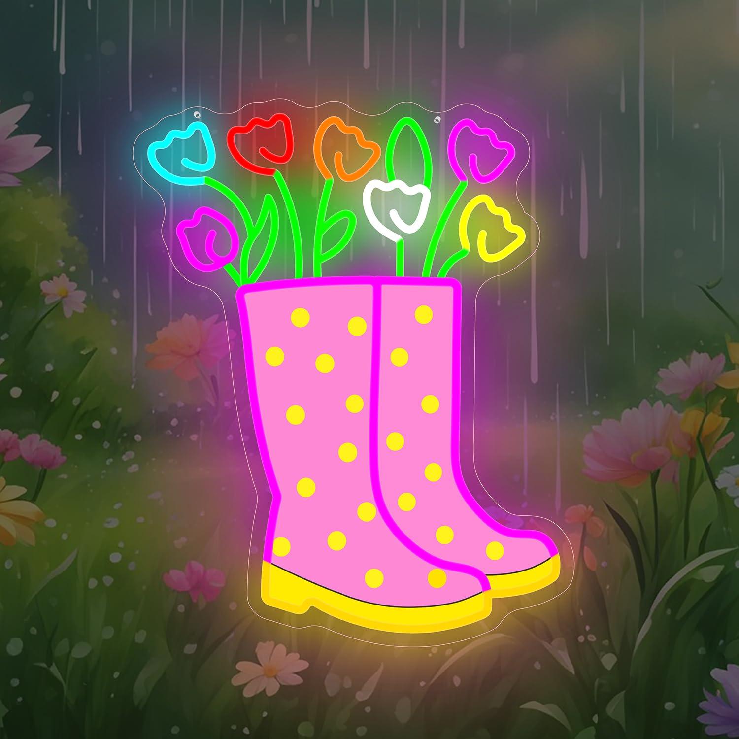 Spring Tulips Rain Boots Neon  - Neon Sign Party review and price